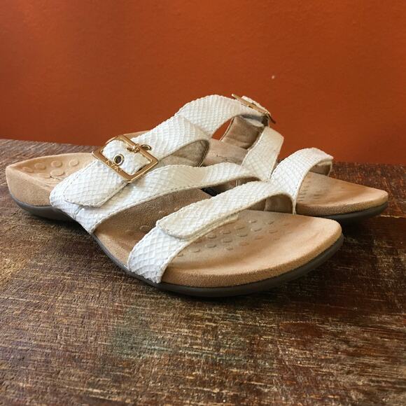 Vionic Skylar Slide Orthopedic Sandal Womens 8 W Ivory White Croc Snake Comfort - Picture 2 of 8